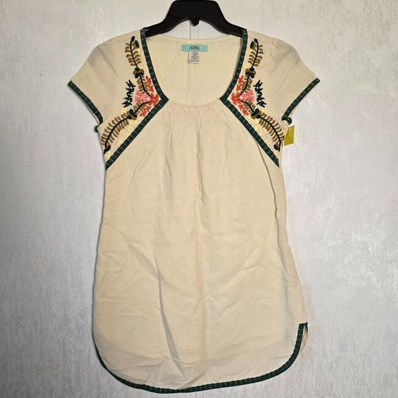 Karlie Women's Boho Embroidered Dress Top Small Cotton Linen Cap Sleeve Lined - Picture 1 of 11